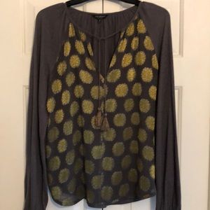 Lucky Brand Gold Detail Boho Poet Blouse w Tassels